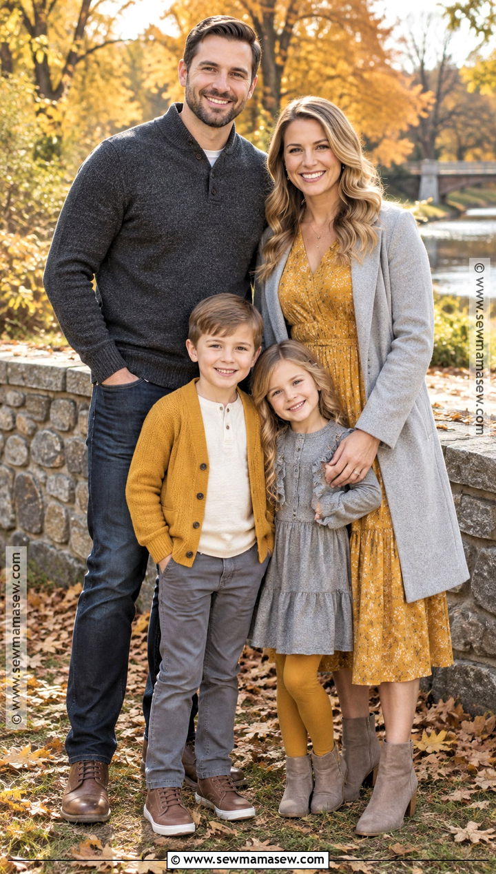 Gray and Golden Yellow Fall Family Outfit - 15 fall outfits for family pictures outside