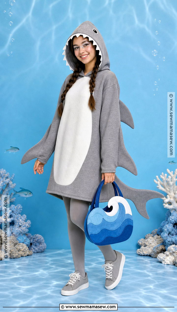 Great White Shark Costume With Gray Dress - 30 under the sea costumes for women