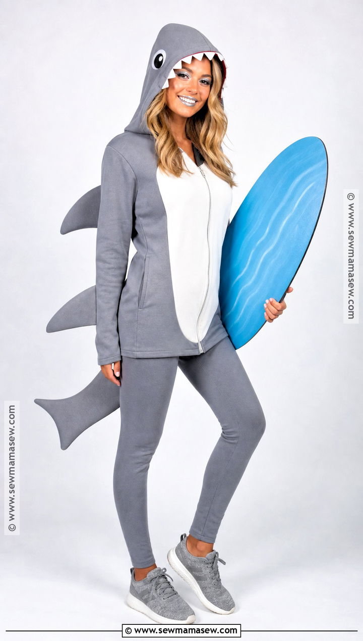 Great White Shark Costume With Gray Hoodie - 30 Fish Costume Ideas for Women