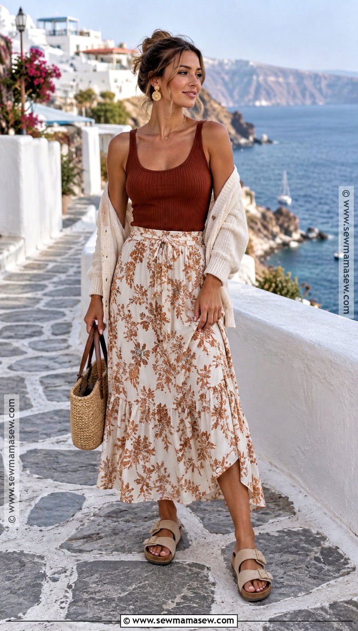 Greece Fall Knit Tank And Midi Skirt Outfit - 15 greece fall outfit ideas