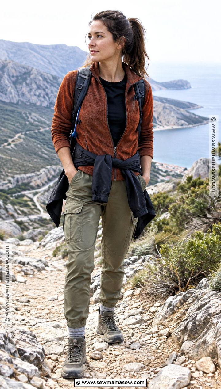Greece Hiking Outfit With Fleece And Cargo Pants - 20 greece in november outfits