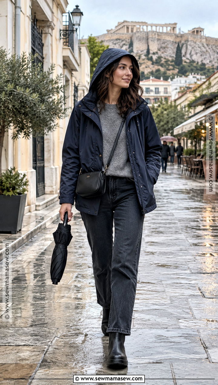 Greece Rainy Day Outfit With Waterproof Jacket - 20 greece in november outfits