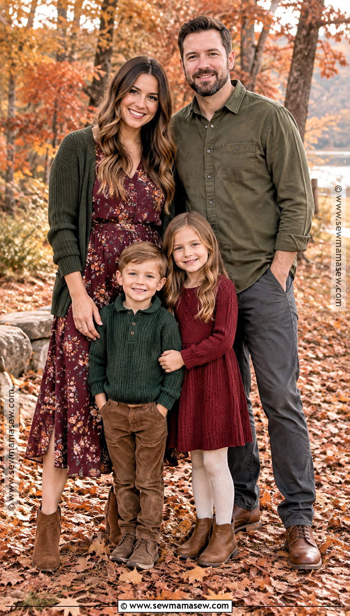 Green And Burgundy Fall Family Photo Outfits - 20 green fall family photo outfits