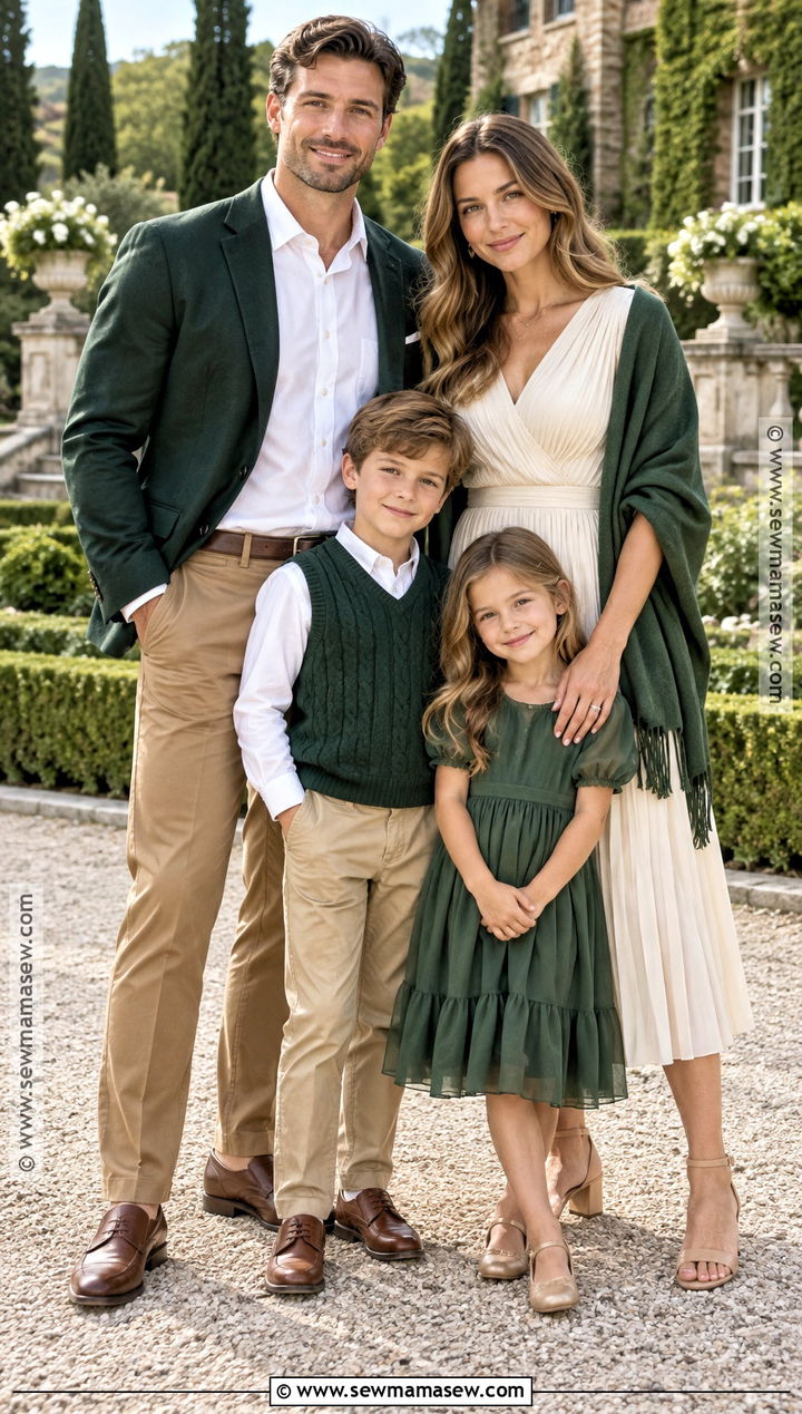 Green And Ivory Dressy Family Photo Outfit - 20 fall family pictures outfits green