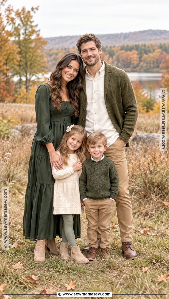 Green And Ivory Fall Family Photo Outfits - 20 green fall family photo outfits
