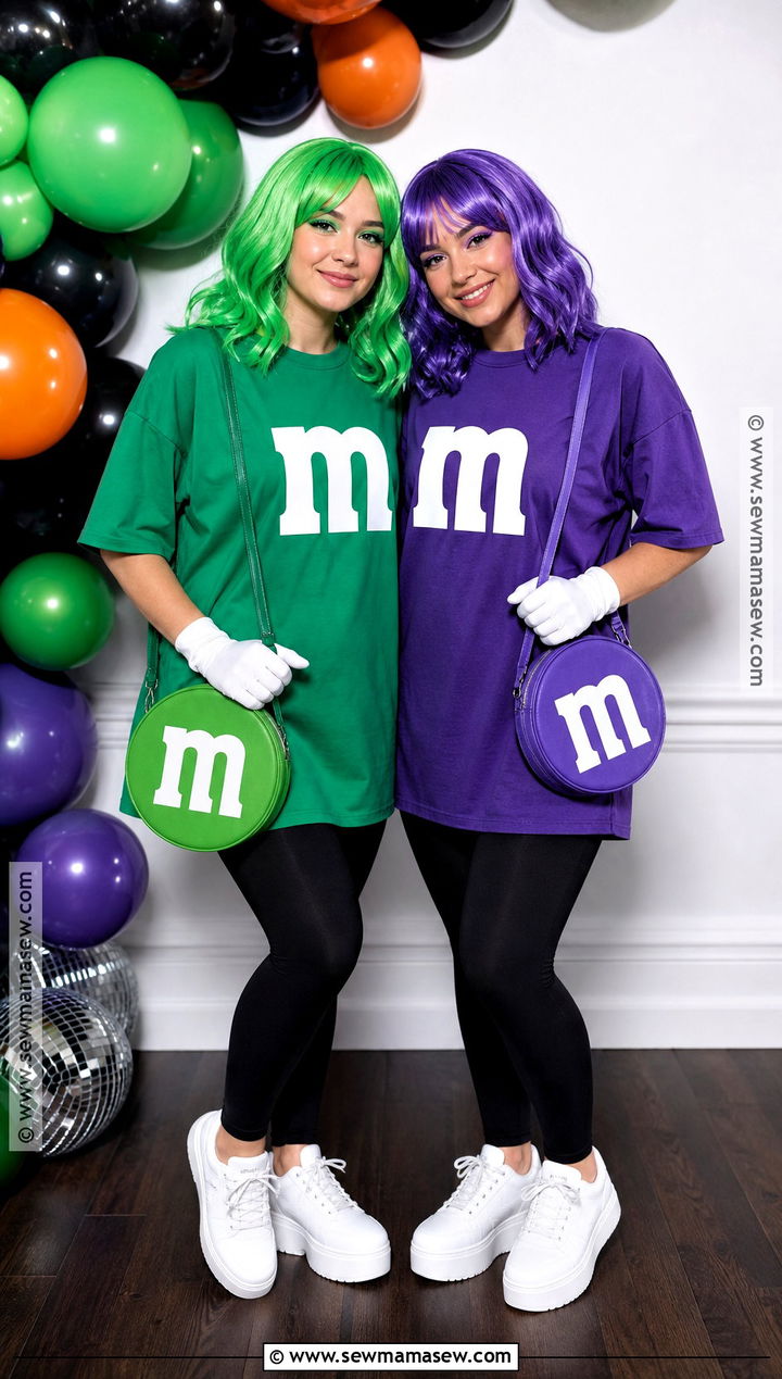 Green And Purple MandM Best Friend Costume - 40 m&m costume ideas