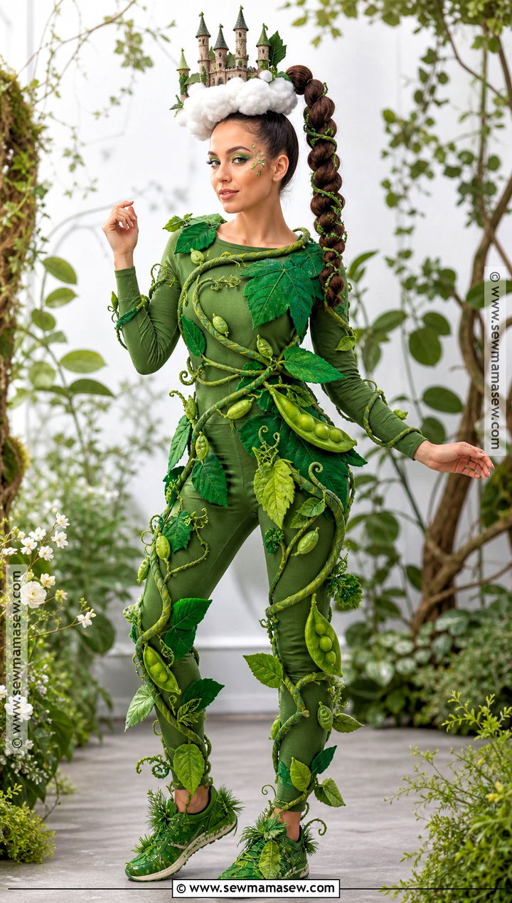 Green Beanstalk Costume With Felt Leaves - 30 jack and the beanstalk costume ideas