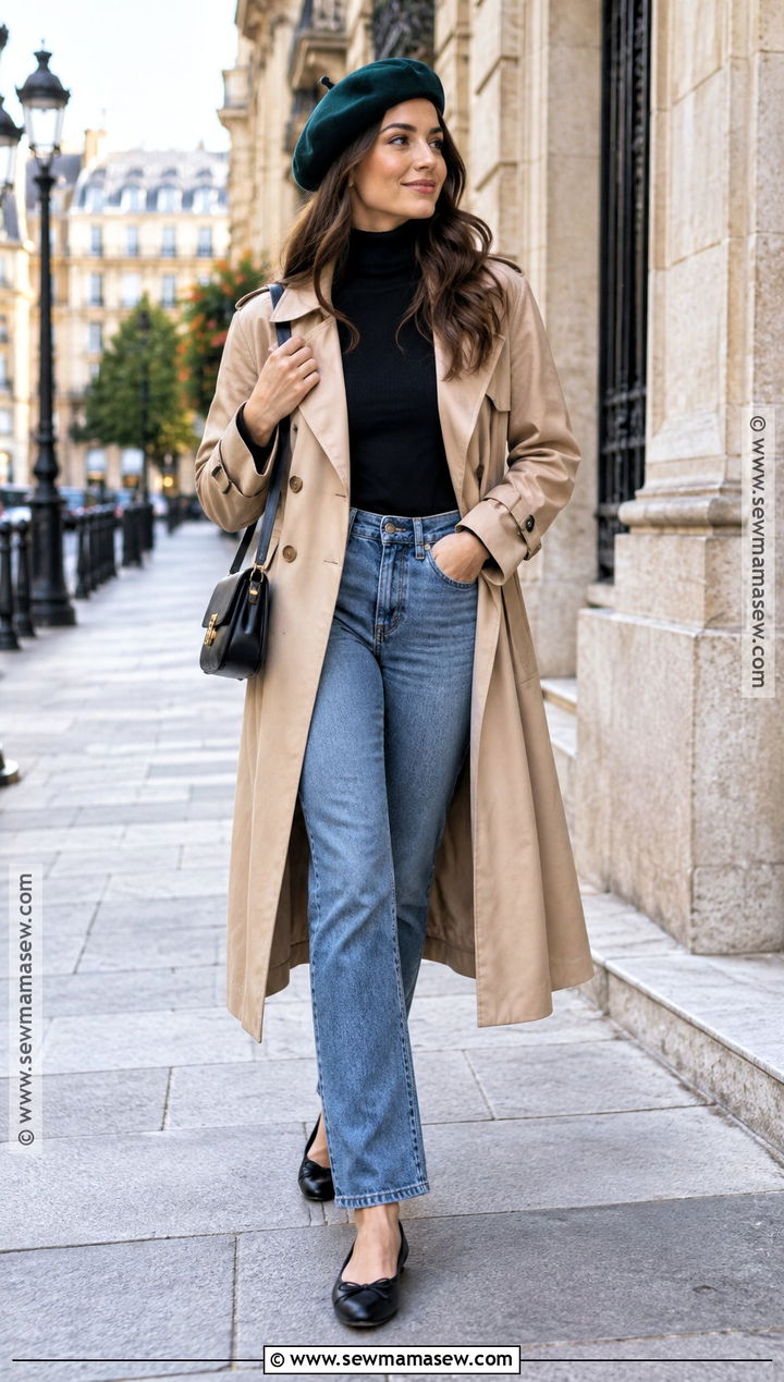 Green Beret With Trench Coat Outfit - 15 Green Autumn Accessory Ideas
