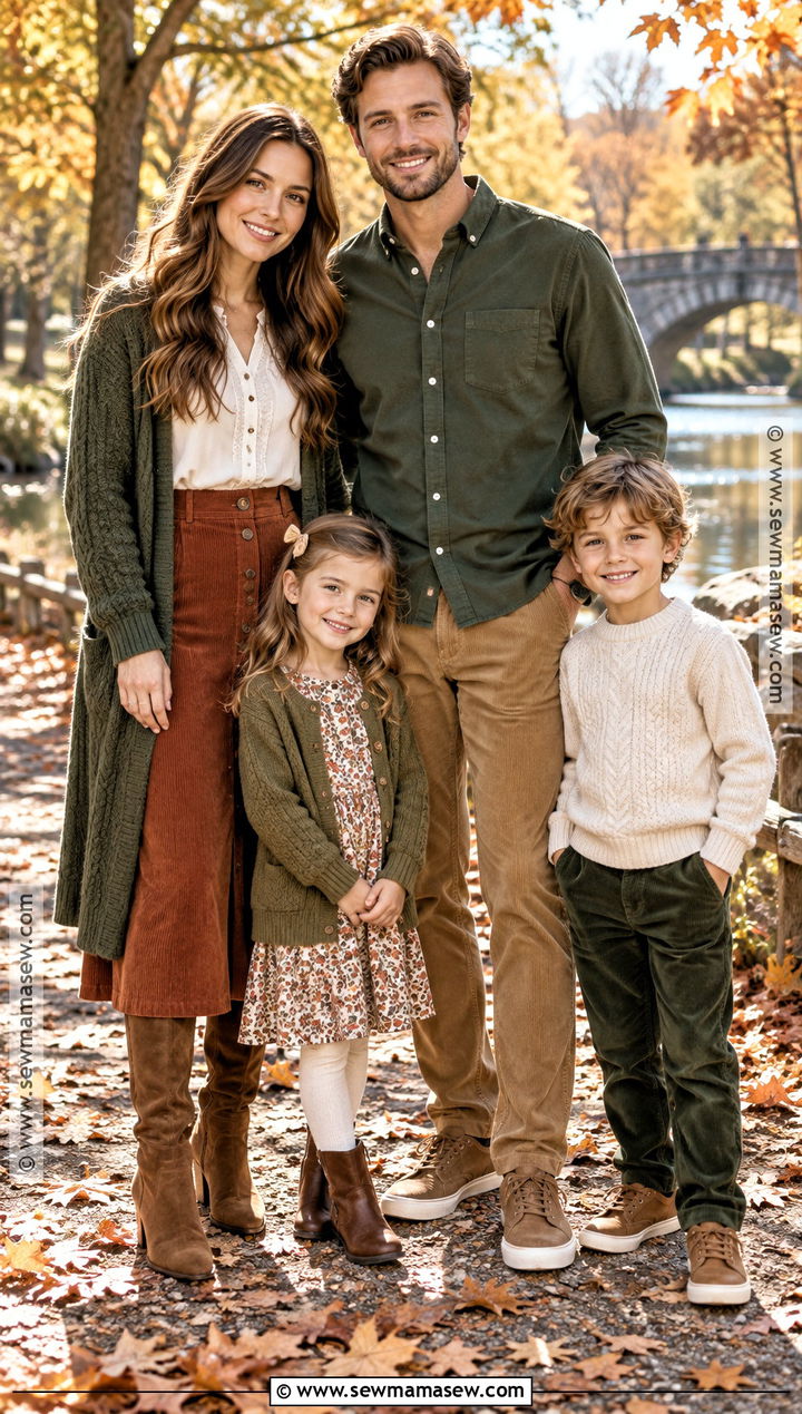 Green Cardigan And Corduroy Family Photo Outfit - 20 fall family pictures outfits green