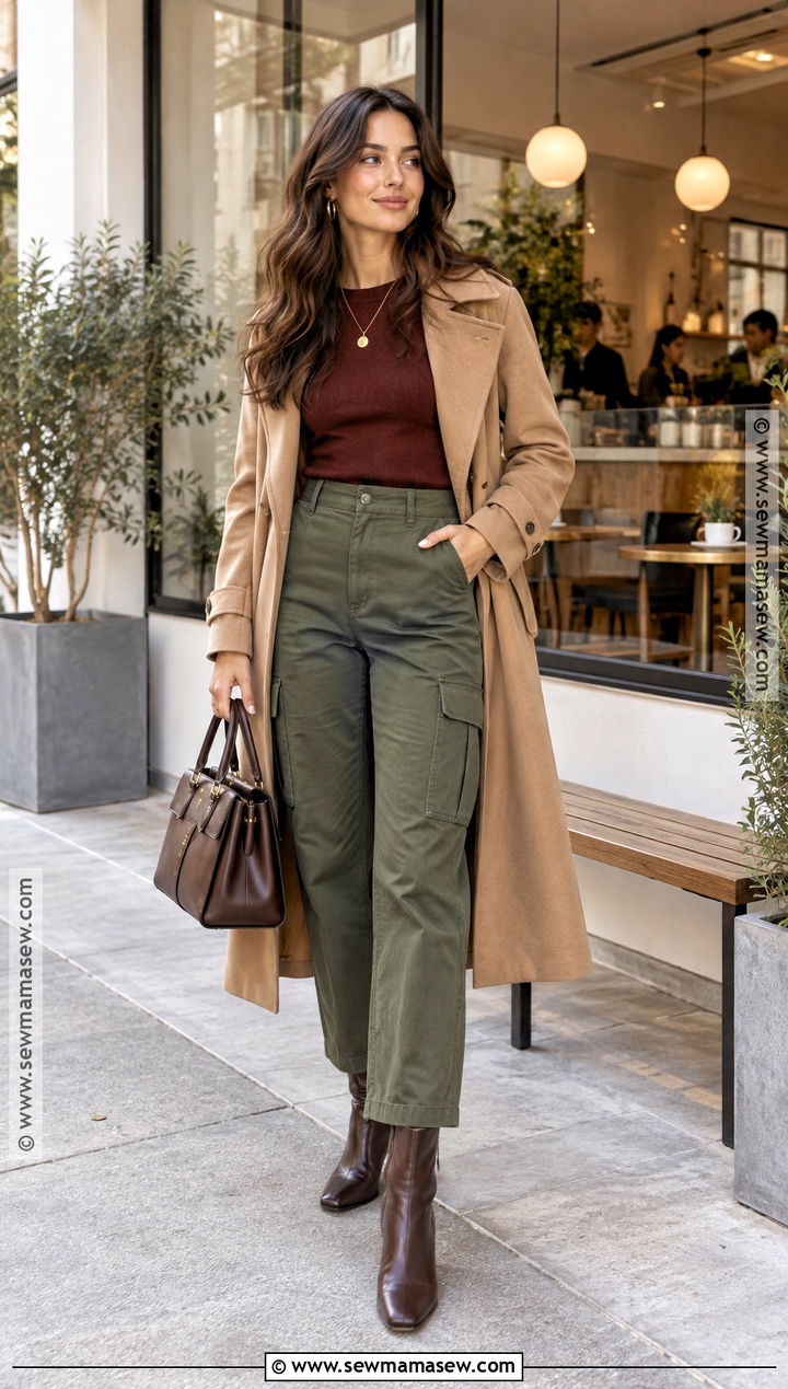 Green Cargo Pants With Burgundy Sweater - 20 green cargo pants outfit fall