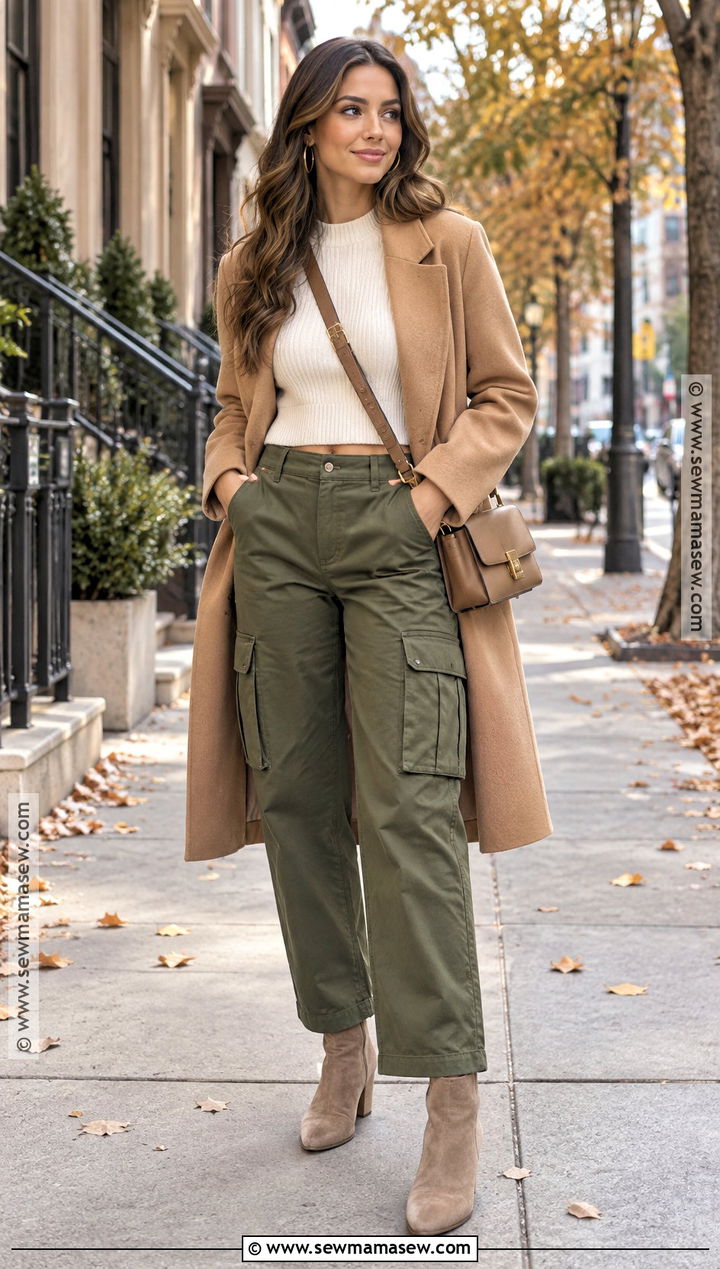 Green Cargo Pants With Cream Sweater - 20 green cargo pants outfit fall