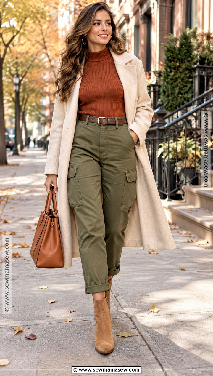 Green Cargo Pants With Rust Knit Top - 20 green cargo pants outfit fall