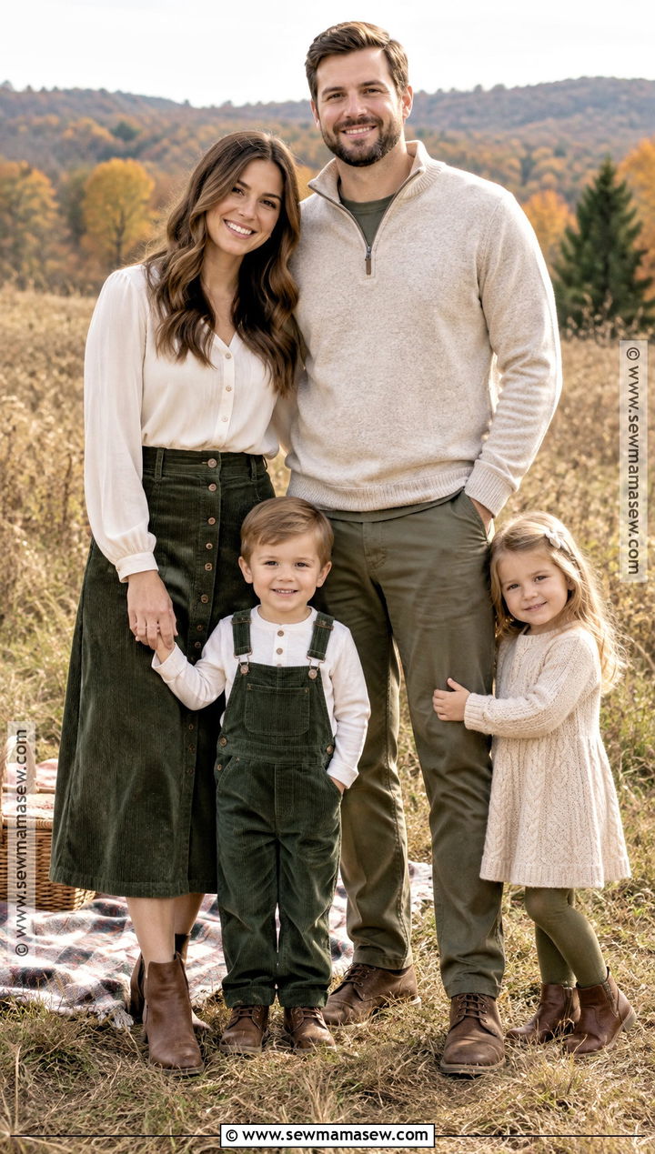 Green Corduroy And Oatmeal Family Photo Outfit - 15 fall family pictures outfits 2026 green