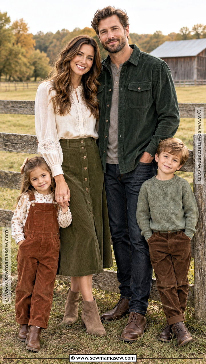 Green Corduroy Fall Family Photo Outfits - 20 green fall family photo outfits