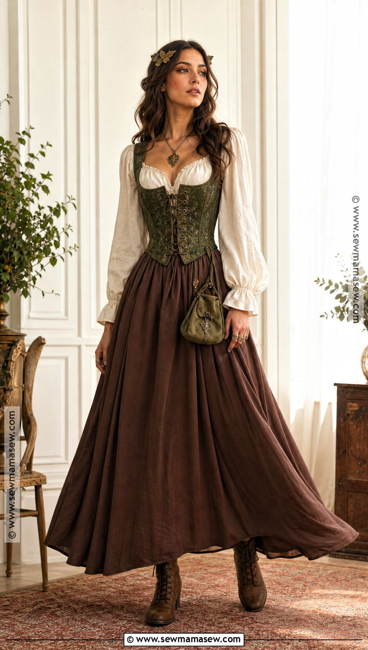 Green Corset Top And Maxi Skirt Witch Outfit - 30 green witch outfit ideas