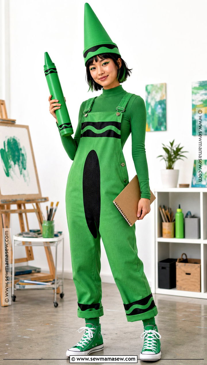 Green Crayon Costume With Overalls - 35 crayon costume ideas