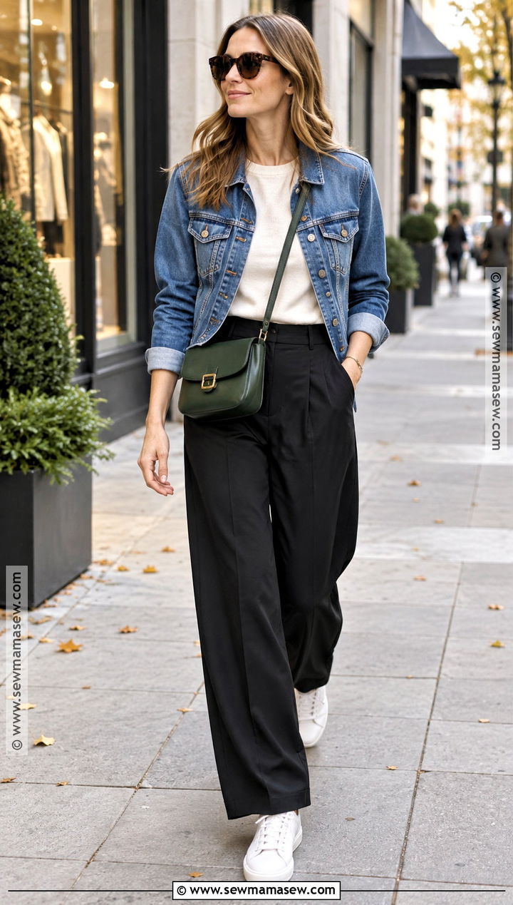 Green Crossbody Bag With Denim Jacket Outfit - 15 Green Autumn Accessory Ideas