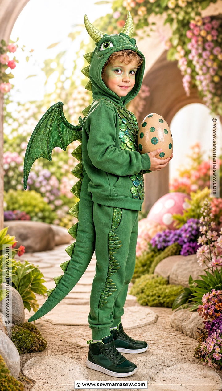 Green Dragon Costume With Fabric Wings - 45 kids halloween costumes