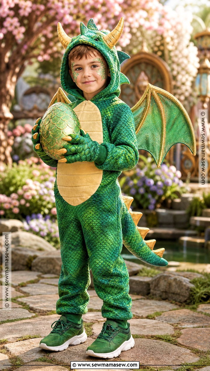 Green Dragon Costume With Fabric Wings - 30 halloween costumes kids for boys