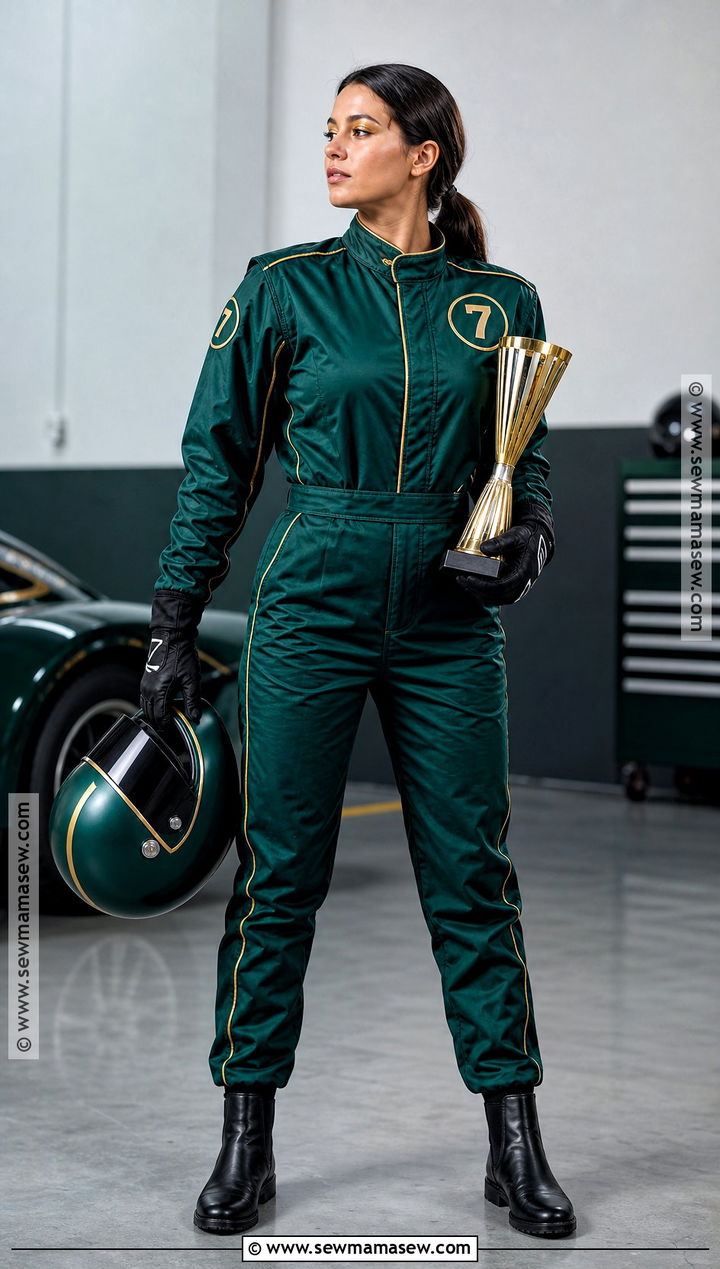 Green F1 Driver Costume With Gold Trim - 30 F1 Driver Costume Ideas for Women
