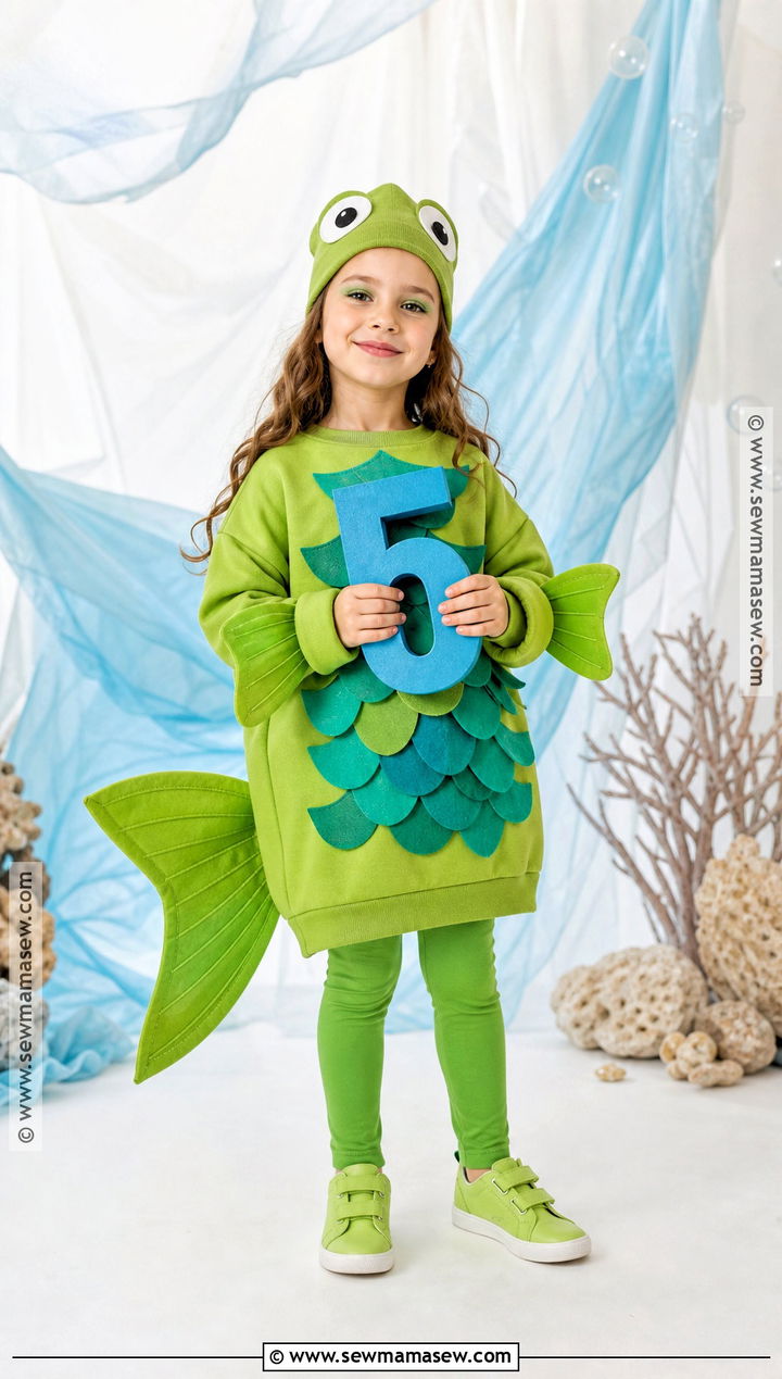 Green Fish Costume With Number Prop - 30 dr seuss characters dress up ideas