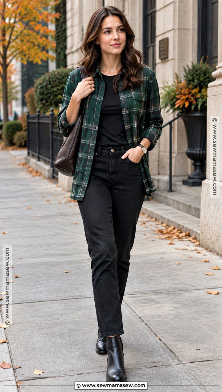 Green Flannel With Black Jeans And Chelsea Boots - 15 fall fits flannel