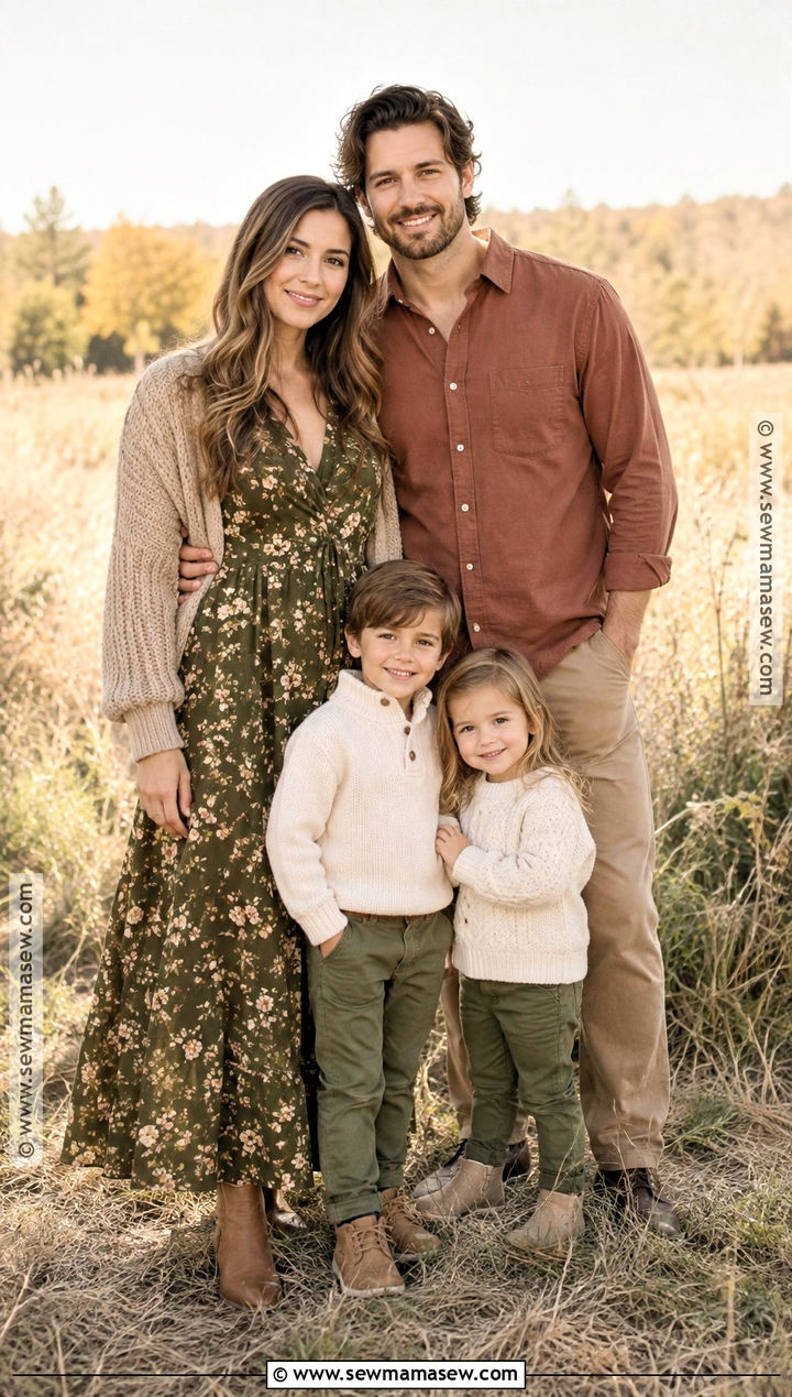Green Floral Dress Fall Family Photo Outfits - 20 green fall family photo outfits