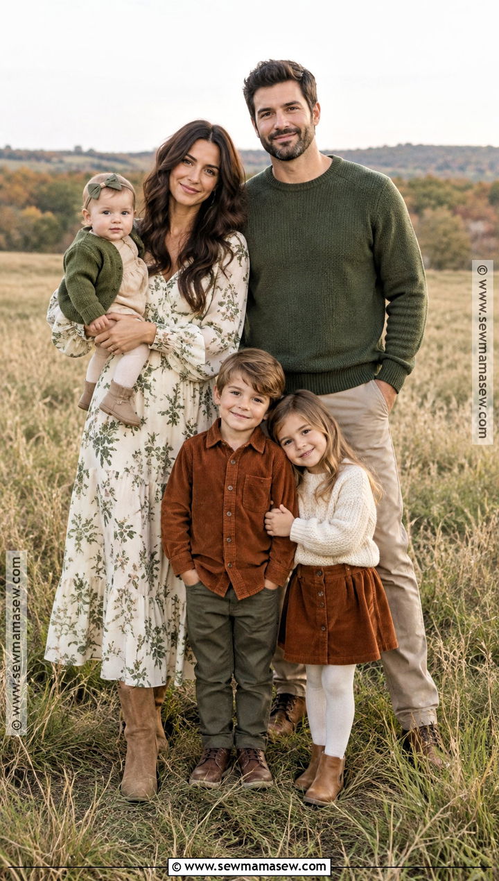 Green Floral and Neutral Family Photo Outfits - 15 fall green family pictures outfits