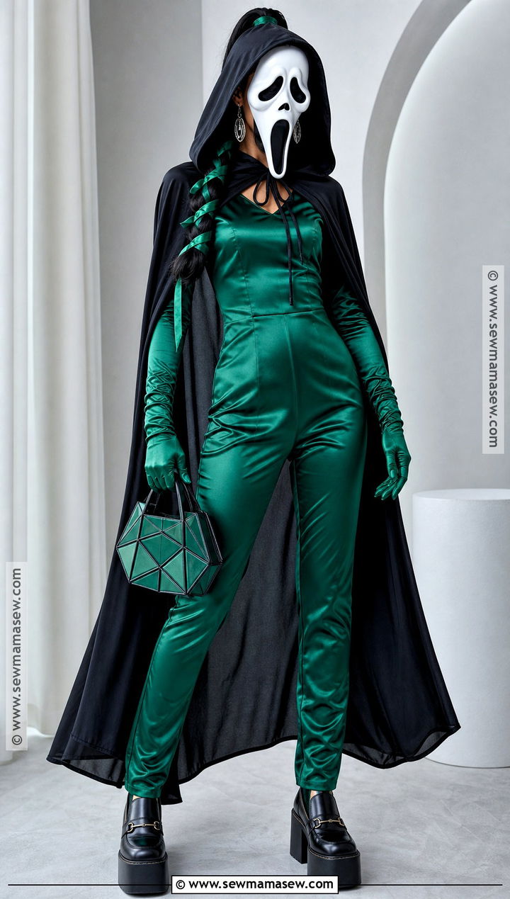Green Ghost Face Costume With Satin Jumpsuit - 45 ghost face costume ideas for women