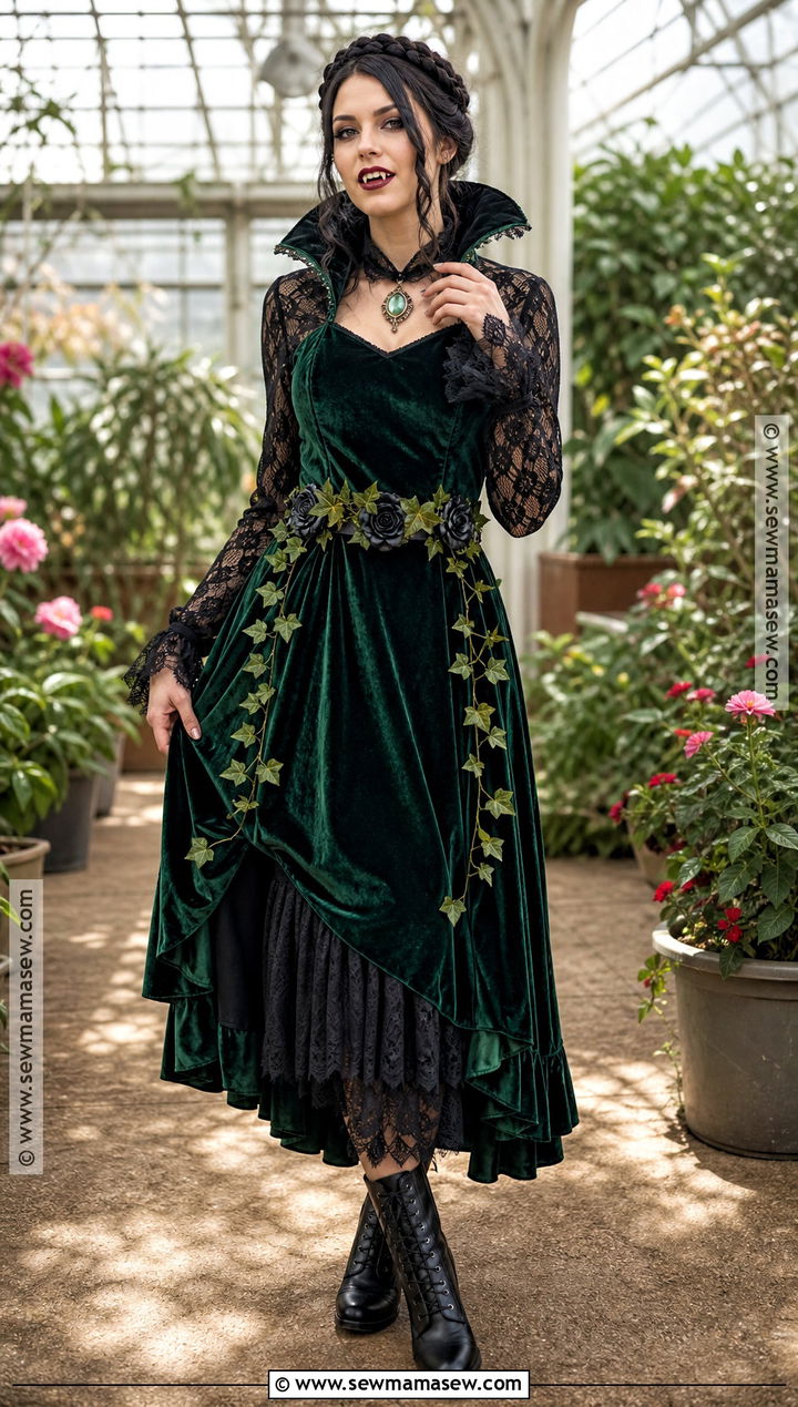 Green Gothic Vampire Dress With Botanical Details - 30 vampire dresses