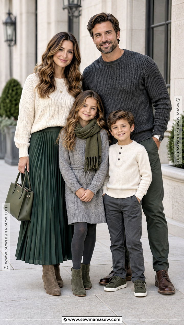 Green Gray And Ivory Family Photo Outfit - 15 fall family pictures outfits 2026 green