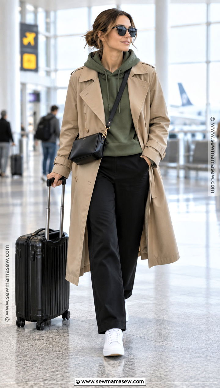 Green Hoodie and Trench Coat Fall Outfit - 25 green fall outfit ideas