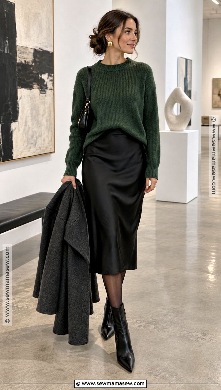 Green Knit Sweater Over A Slip Dress With Ankle Boots - 15 green knit sweater fall style ideas