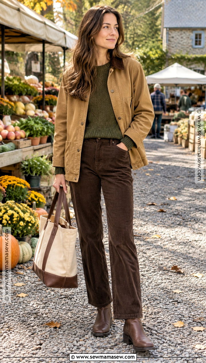 Green Knit Sweater With Corduroy Pants And Barn Jacket - 15 green knit sweater fall style ideas