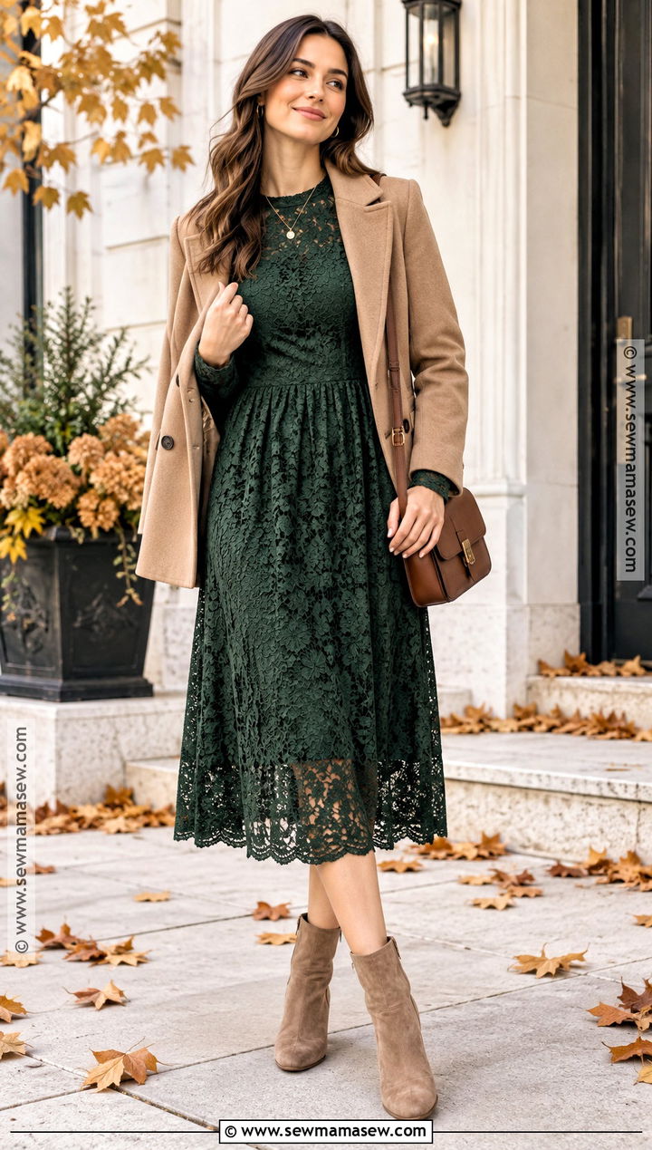 Green Lace Dress With Ankle Boots - 15 fall lace dress ideas