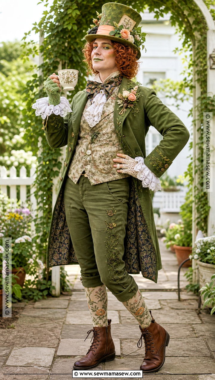 Green Mad Hatter Costume With Floral Hat - 50 mad hatter costume ideas