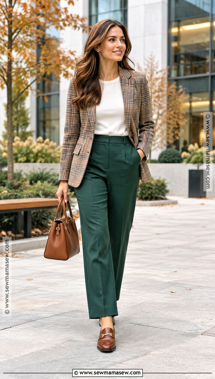 Green Pants With Plaid Blazer - 20 green pants outfit fall