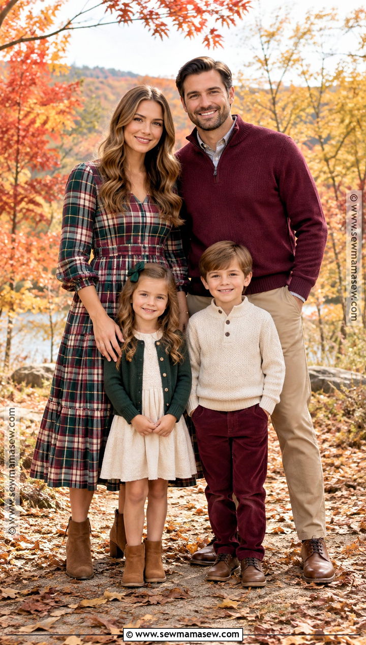 Green Plaid And Burgundy Family Photo Outfit - 15 fall family pictures outfits 2026 green