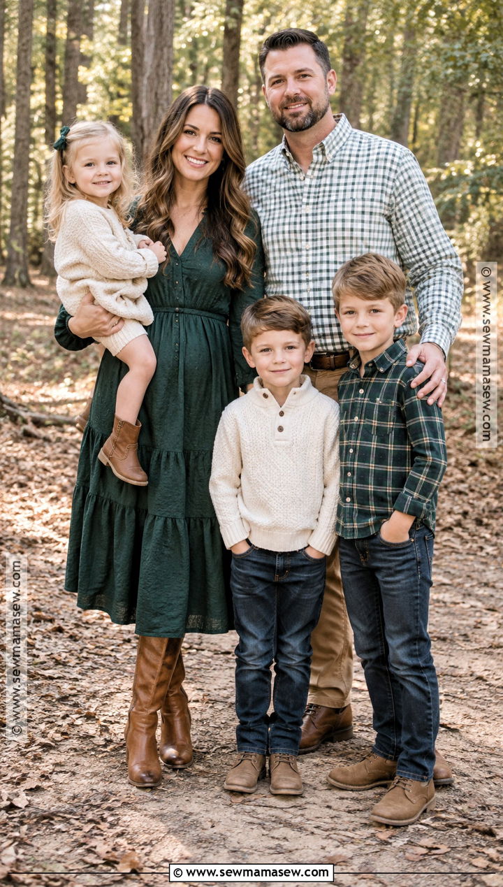 Green Plaid And Cognac Family Photo Outfits - 20 early fall family photo outfits