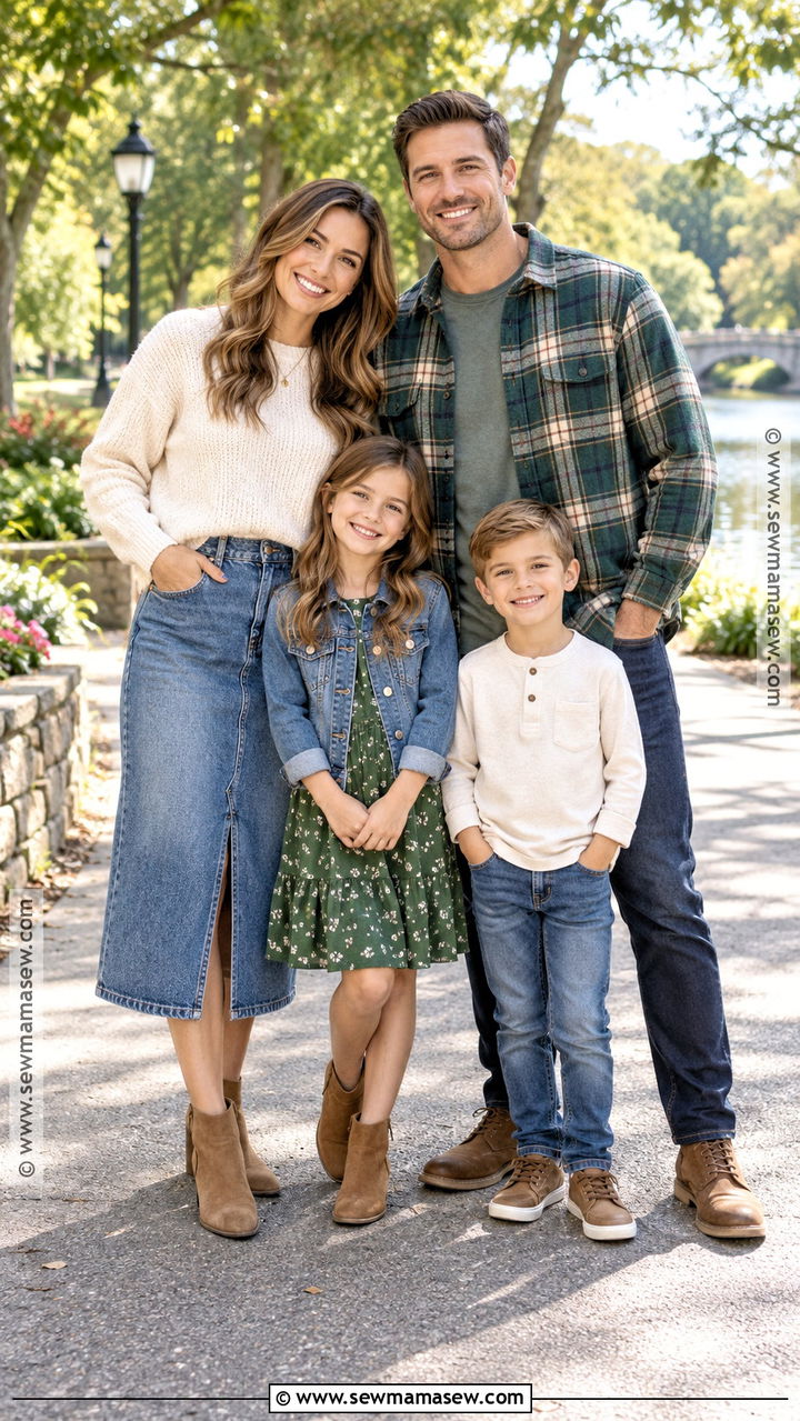 Green Plaid And Denim Family Photo Outfit - 20 fall family pictures outfits green