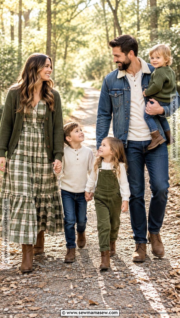 Green Plaid And Denim Family Photo Outfit - 15 fall photoshoot outfits family green