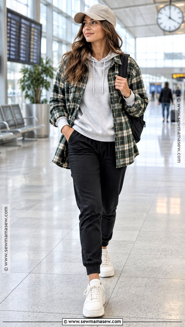 Green Plaid Shirt With Hoodie And Joggers - 15 green plaid shirt outfit fall ideas