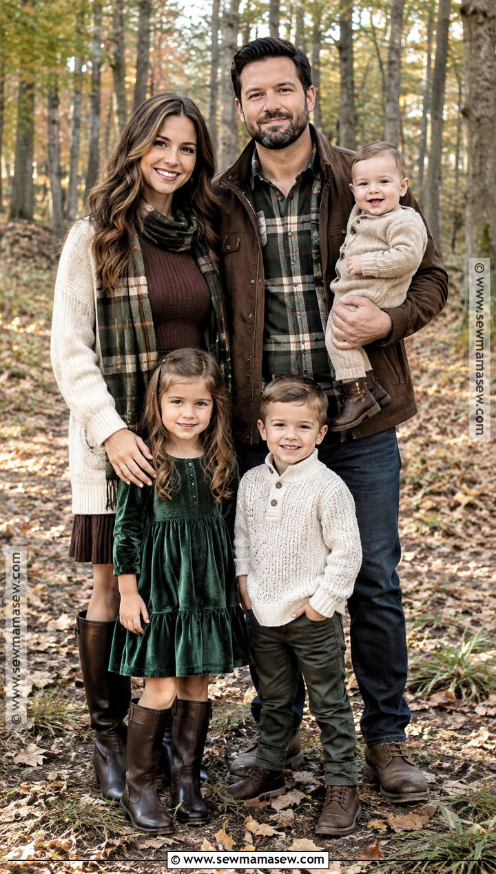 Green Plaid and Chocolate Brown Family Photo Outfit - 15 family photo outfits fall green