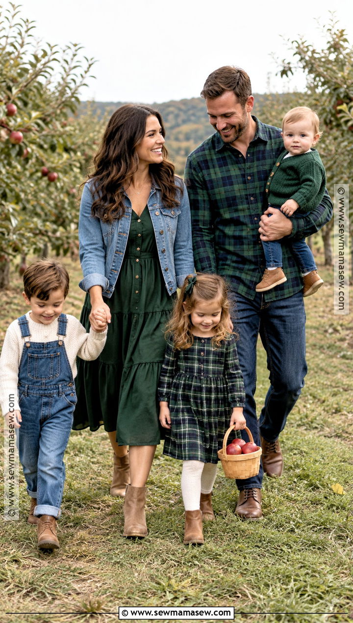 Green Plaid and Denim Family Photo Outfits - 15 fall green family pictures outfits