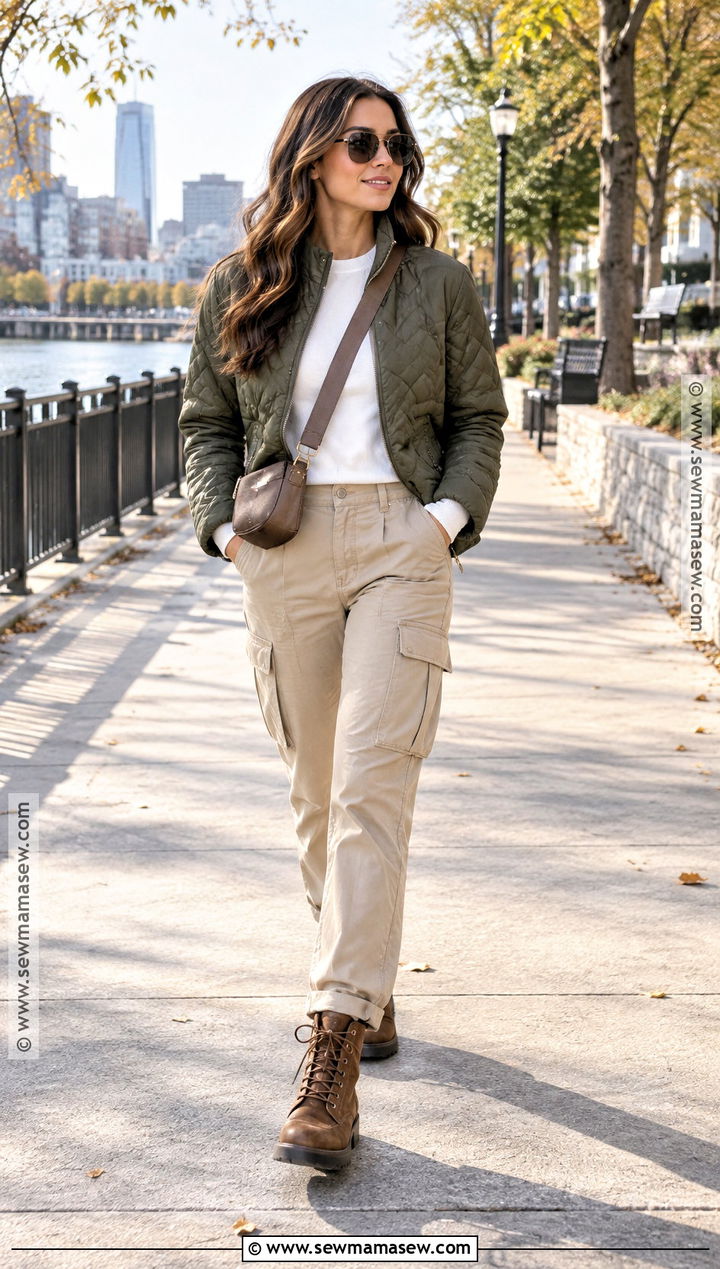 Green Quilted Jacket With Cargo Pants - 15 green quilted jacket fall ideas