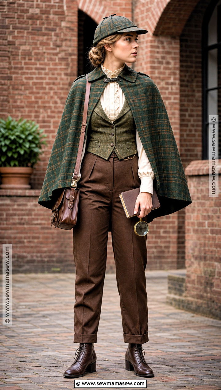 Green Sherlock Holmes Costume With Plaid Cape - 30 Sherlock Holmes Costume Ideas for Women