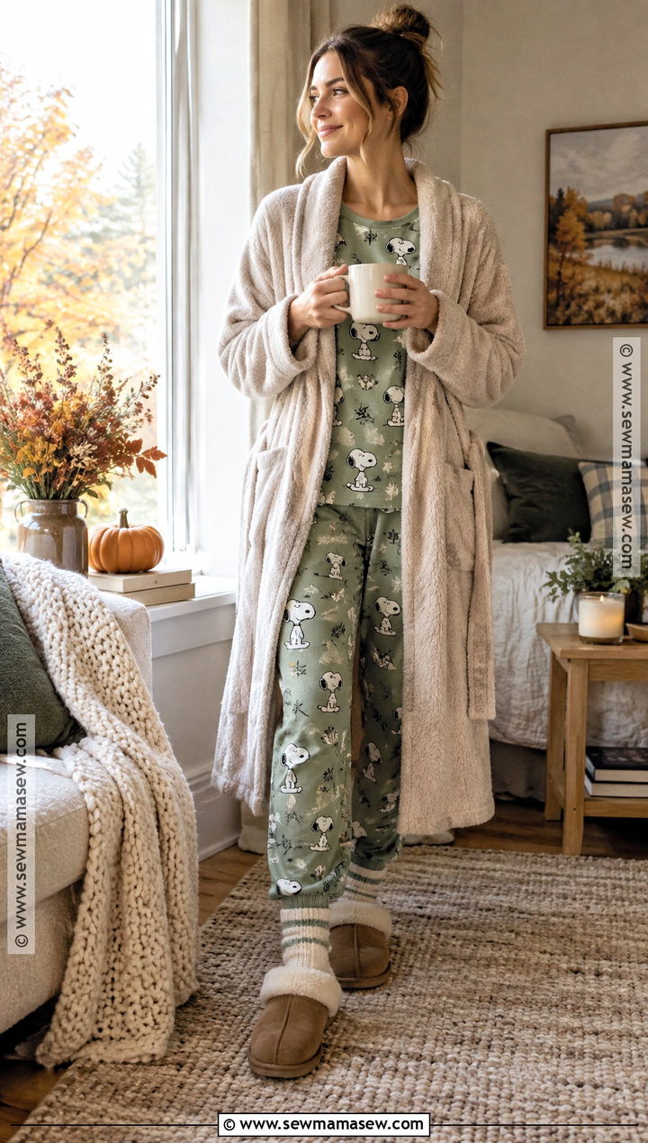 Green Snoopy PJs With Cozy Cabin Socks - 15 american eagle snoopy pjs fall ideas