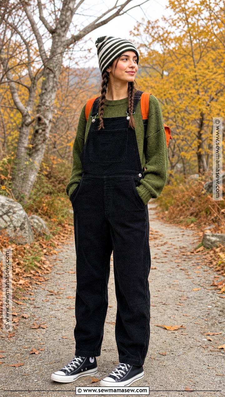 Green Sweater And Black Overalls Outfit - 35 casual halloween outfits