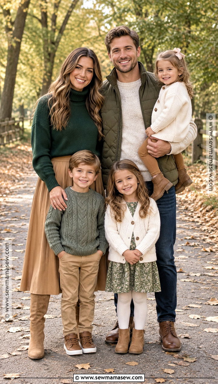 Green Sweater And Neutral Fall Family Photo Outfits - 20 green fall family photo outfits