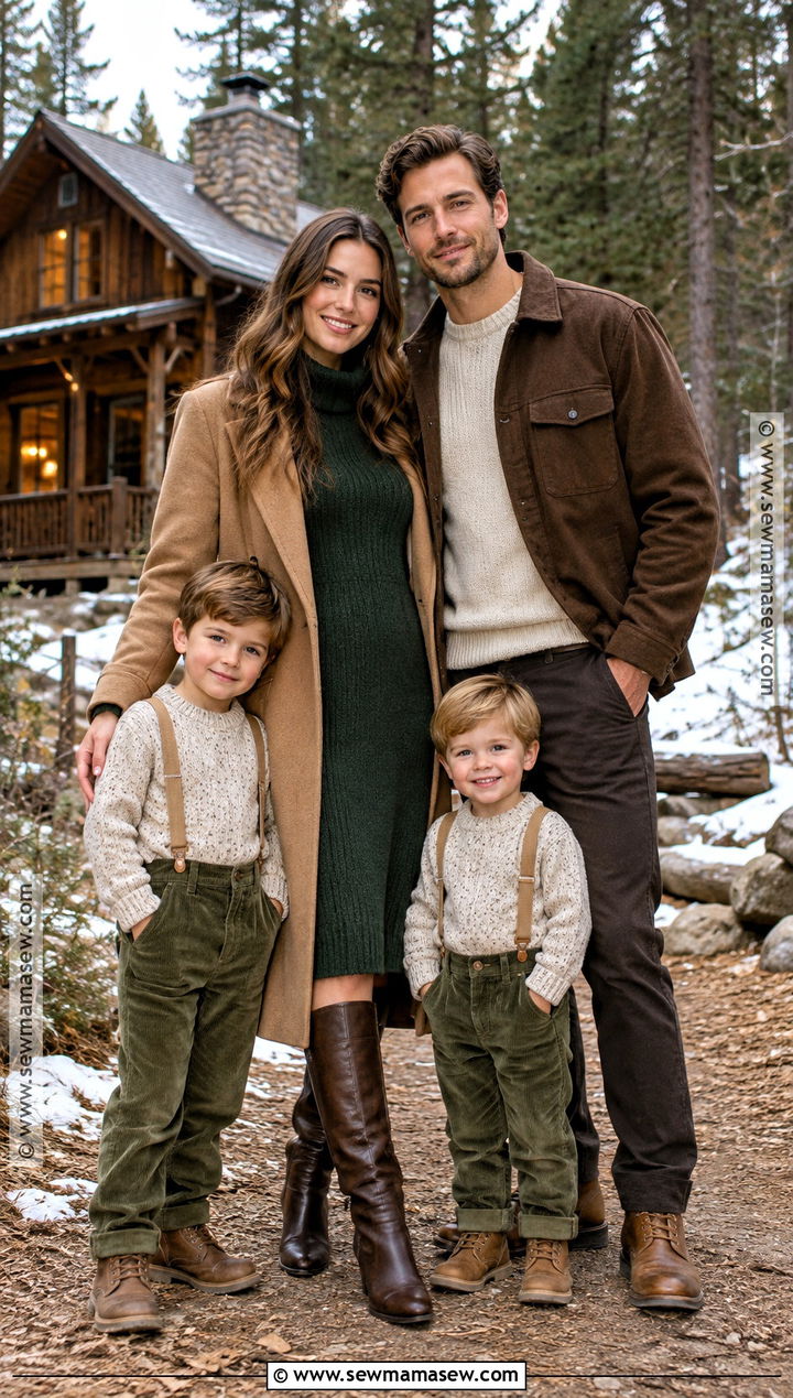 Green Sweater Dress And Brown Family Outfit - 15 fall photoshoot outfits family green